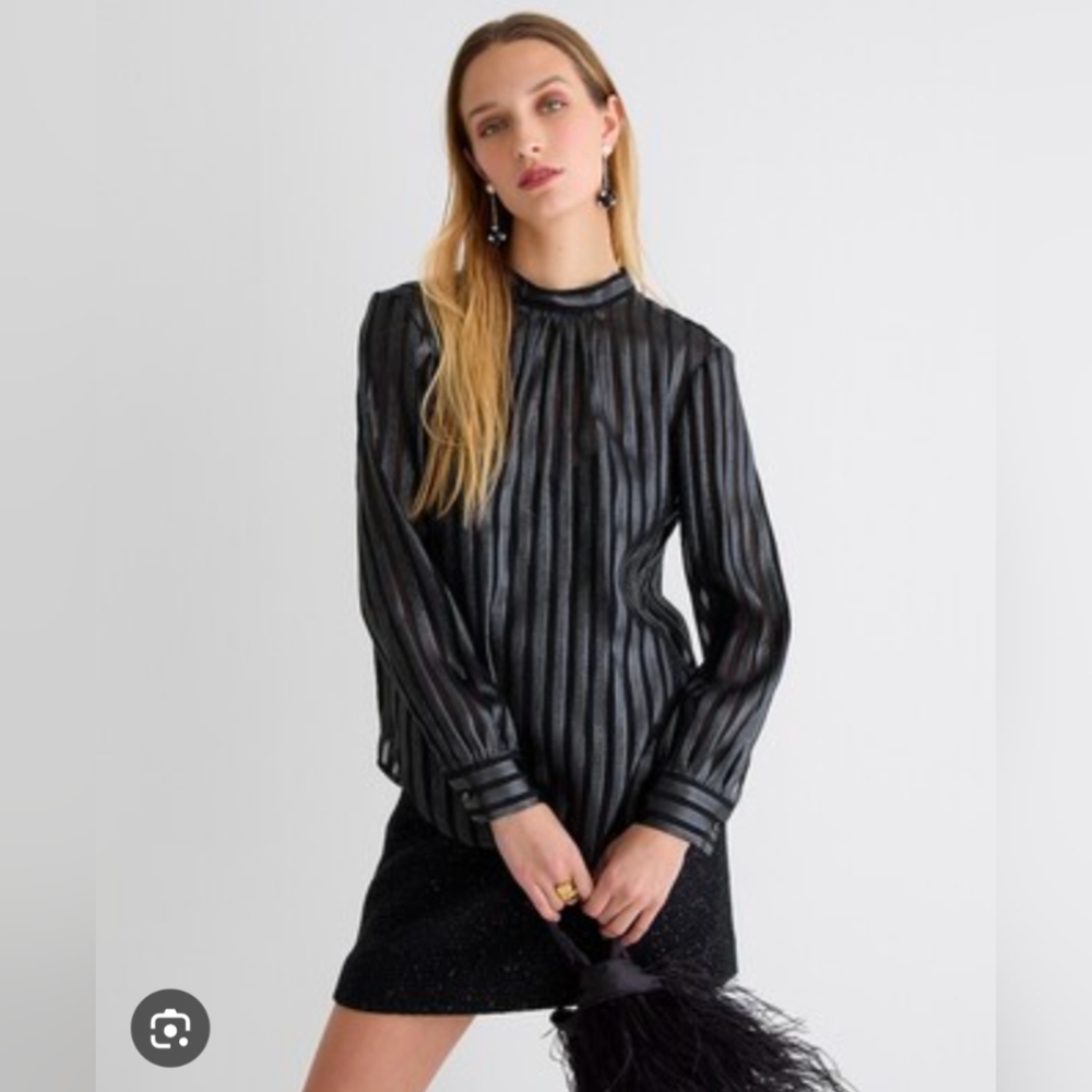 J.Crew Metallic Chiffon Mockneck Top
